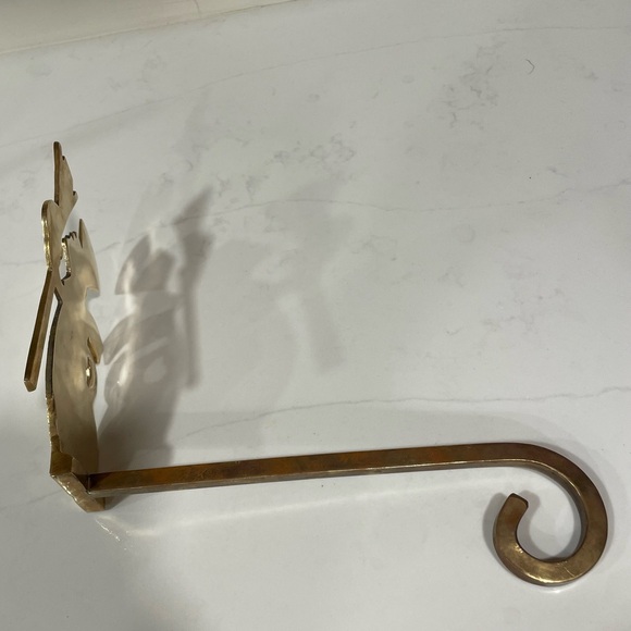 Brass Mantel Stocking Hook Christmas Snowman Winter Vtg Metal Long Hanger - Picture 10 of 13